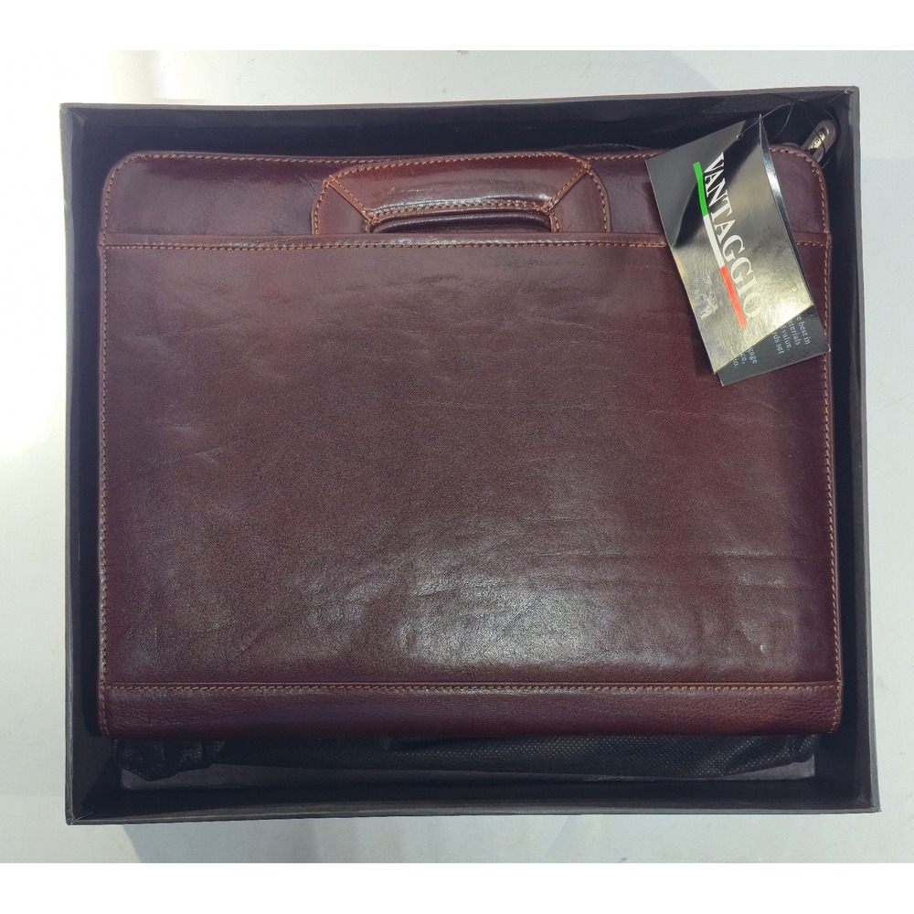 Vantaggio Leather Briefcase Burgundy Brown Retractable Handle Bag 667-7729CS NIB